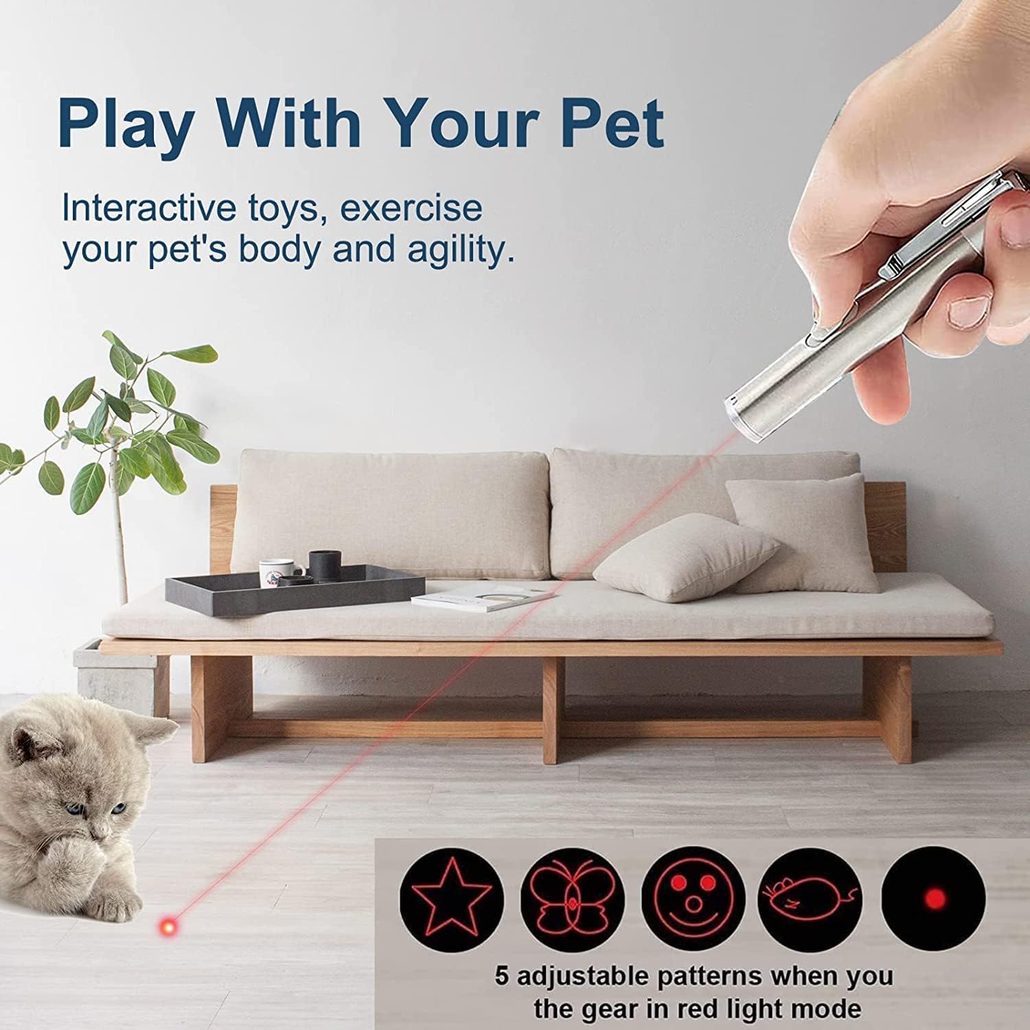 Exciting Rechargeable Laser Pointer Cat Toy - 7 Fun Modes for Interactive Indoor Play with Your Feline Friend!