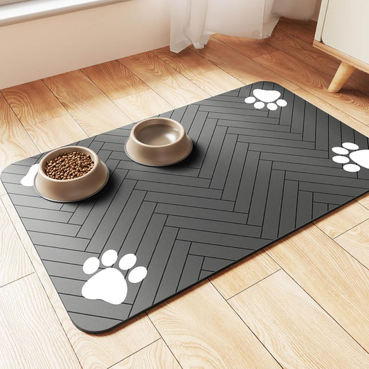 Stylish and Functional Pet Feeding Mat - Absorbent, Waterproof, and Non-Slip for Dogs and Cats (12"x20", Striped Dark Gray)