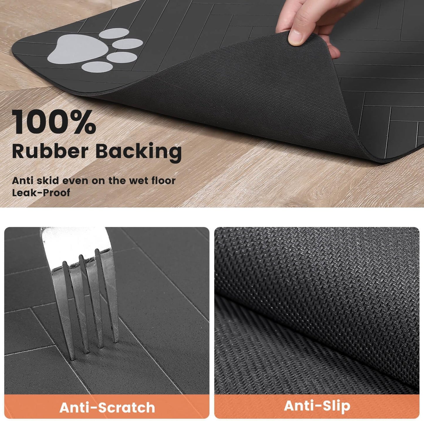 Stylish and Functional Pet Feeding Mat - Absorbent, Waterproof, and Non-Slip for Dogs and Cats (12"x20", Striped Dark Gray)