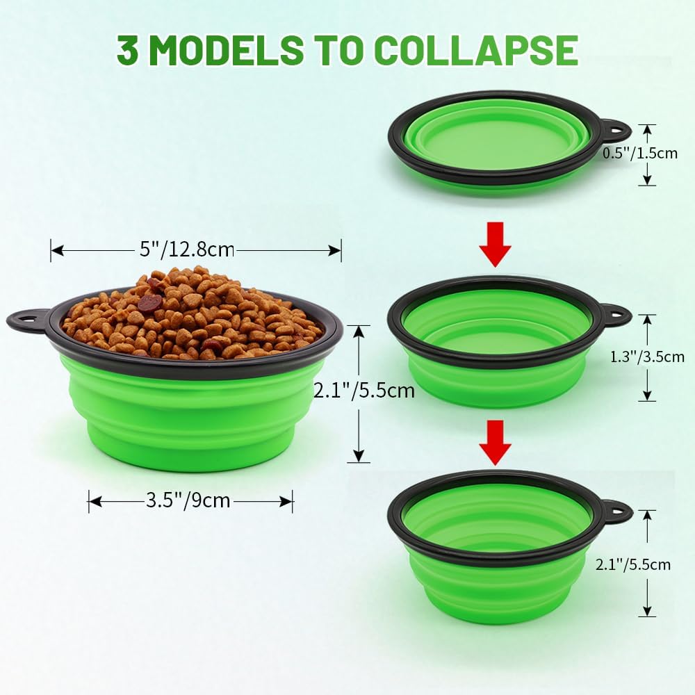 Portable Collapsible Dog Bowls - 2 Pack Travel Feeding & Watering Dishes for Pets - Perfect for Hiking, Camping, and Outdoor Adventures - Blue & Green