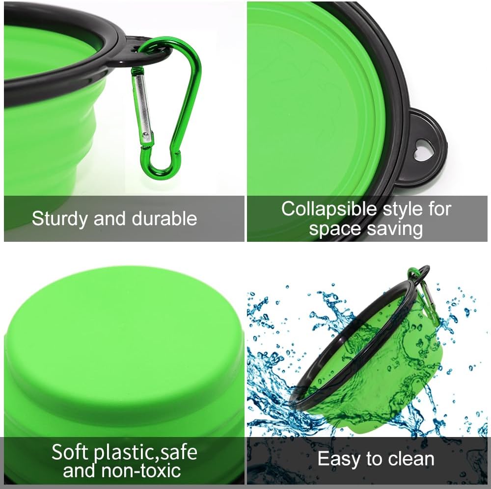 Portable Collapsible Dog Bowls - 2 Pack Travel Feeding & Watering Dishes for Pets - Perfect for Hiking, Camping, and Outdoor Adventures - Blue & Green