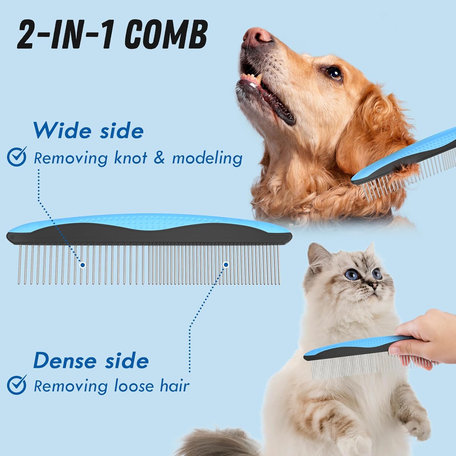 Transform Your Pet's Grooming Routine with Our Blue Deshedding Brush and Metal Comb Combo for Effortless Dematting and Shedding Control