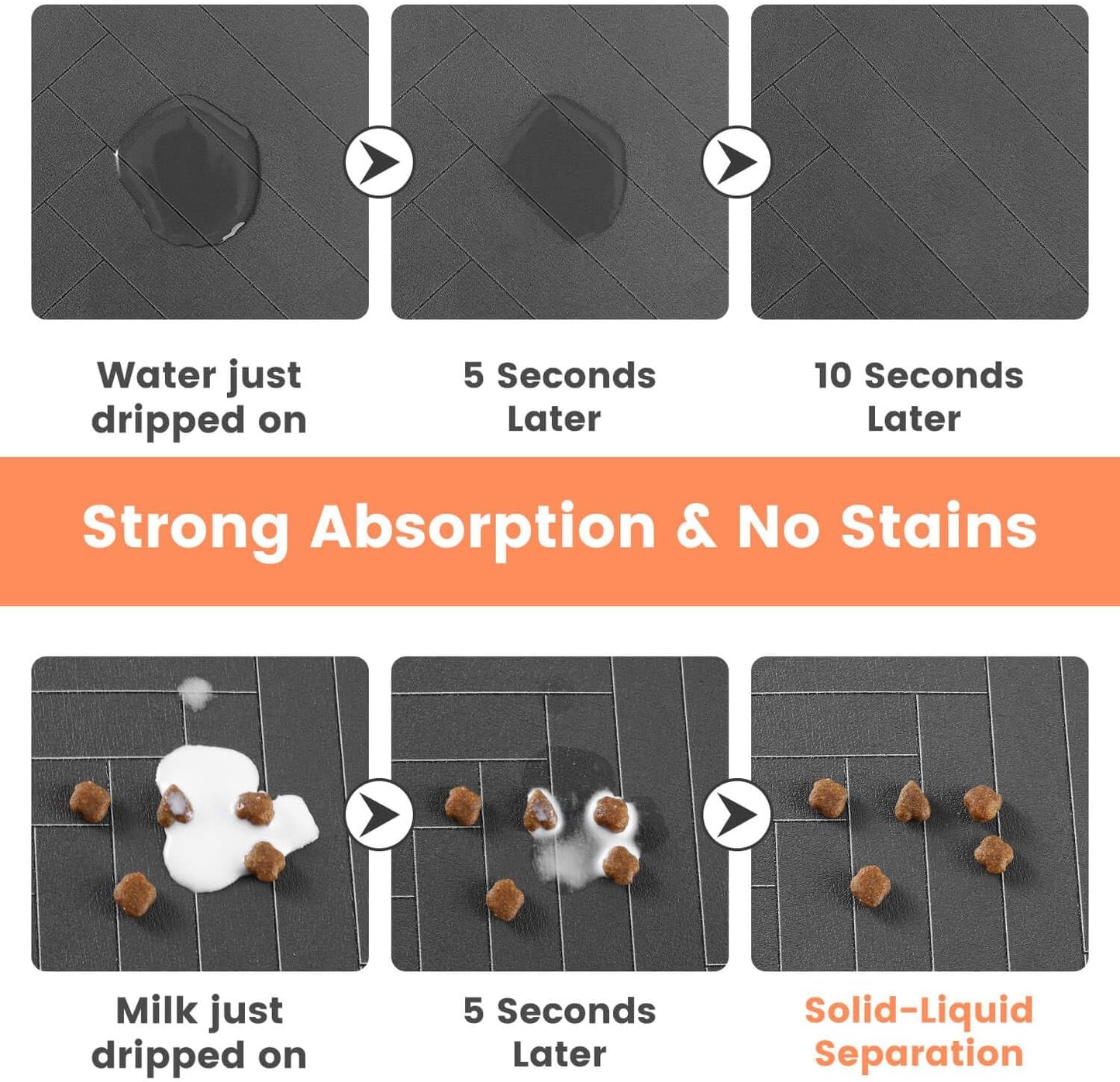 Stylish and Functional Pet Feeding Mat - Absorbent, Waterproof, and Non-Slip for Dogs and Cats (12"x20", Striped Dark Gray)
