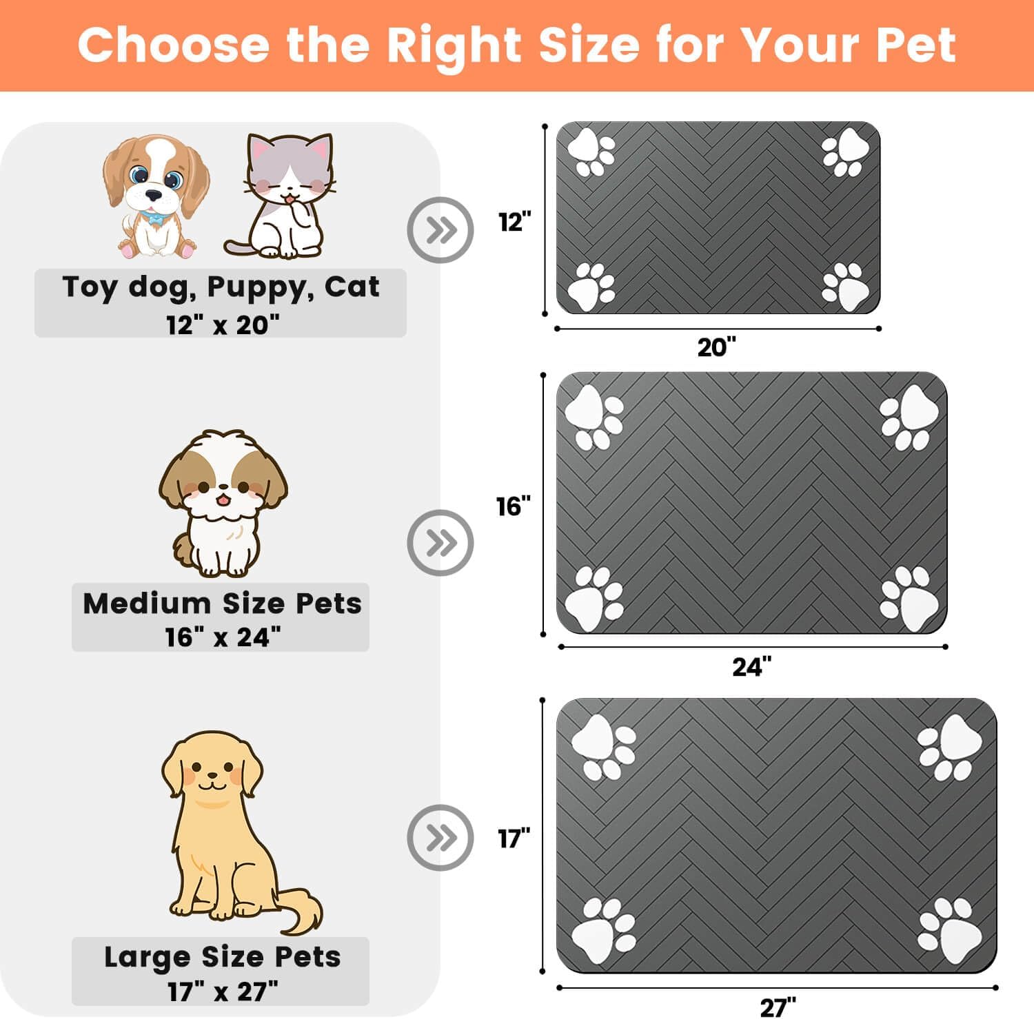 Stylish and Functional Pet Feeding Mat - Absorbent, Waterproof, and Non-Slip for Dogs and Cats (12"x20", Striped Dark Gray)