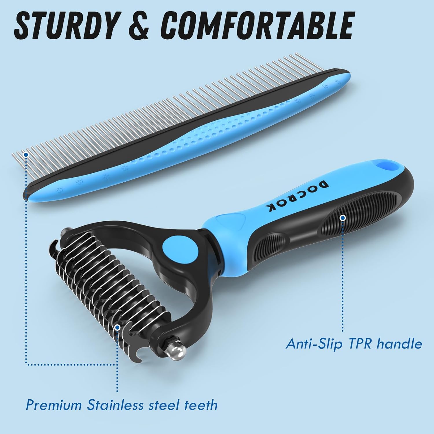 Transform Your Pet's Grooming Routine with Our Blue Deshedding Brush and Metal Comb Combo for Effortless Dematting and Shedding Control