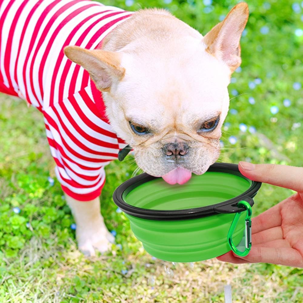 Portable Collapsible Dog Bowls - 2 Pack Travel Feeding & Watering Dishes for Pets - Perfect for Hiking, Camping, and Outdoor Adventures - Blue & Green