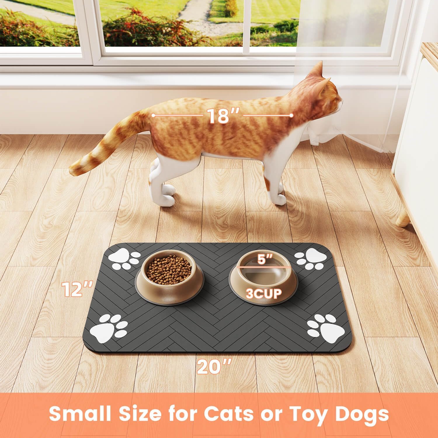 Stylish and Functional Pet Feeding Mat - Absorbent, Waterproof, and Non-Slip for Dogs and Cats (12"x20", Striped Dark Gray)