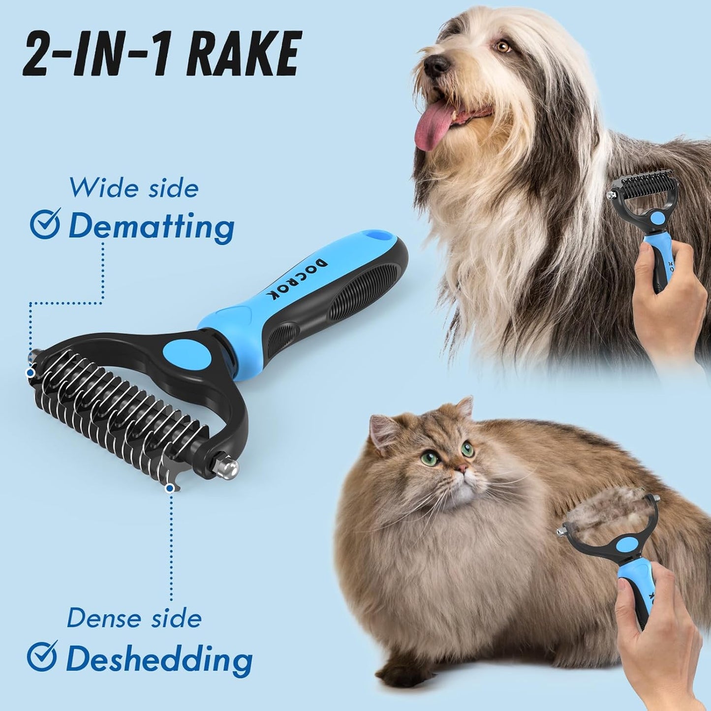 Transform Your Pet's Grooming Routine with Our Blue Deshedding Brush and Metal Comb Combo for Effortless Dematting and Shedding Control