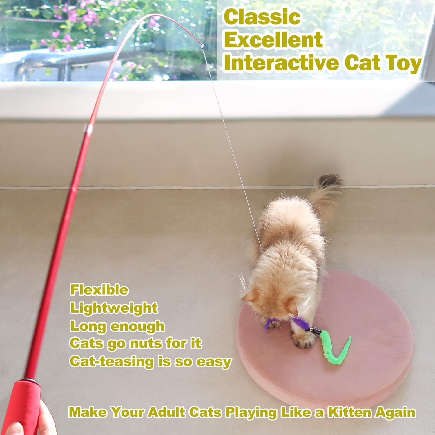 Engaging Interactive Cat Wand Toy with Feather Refills - Perfect for Indoor Cats to Chase and Play!