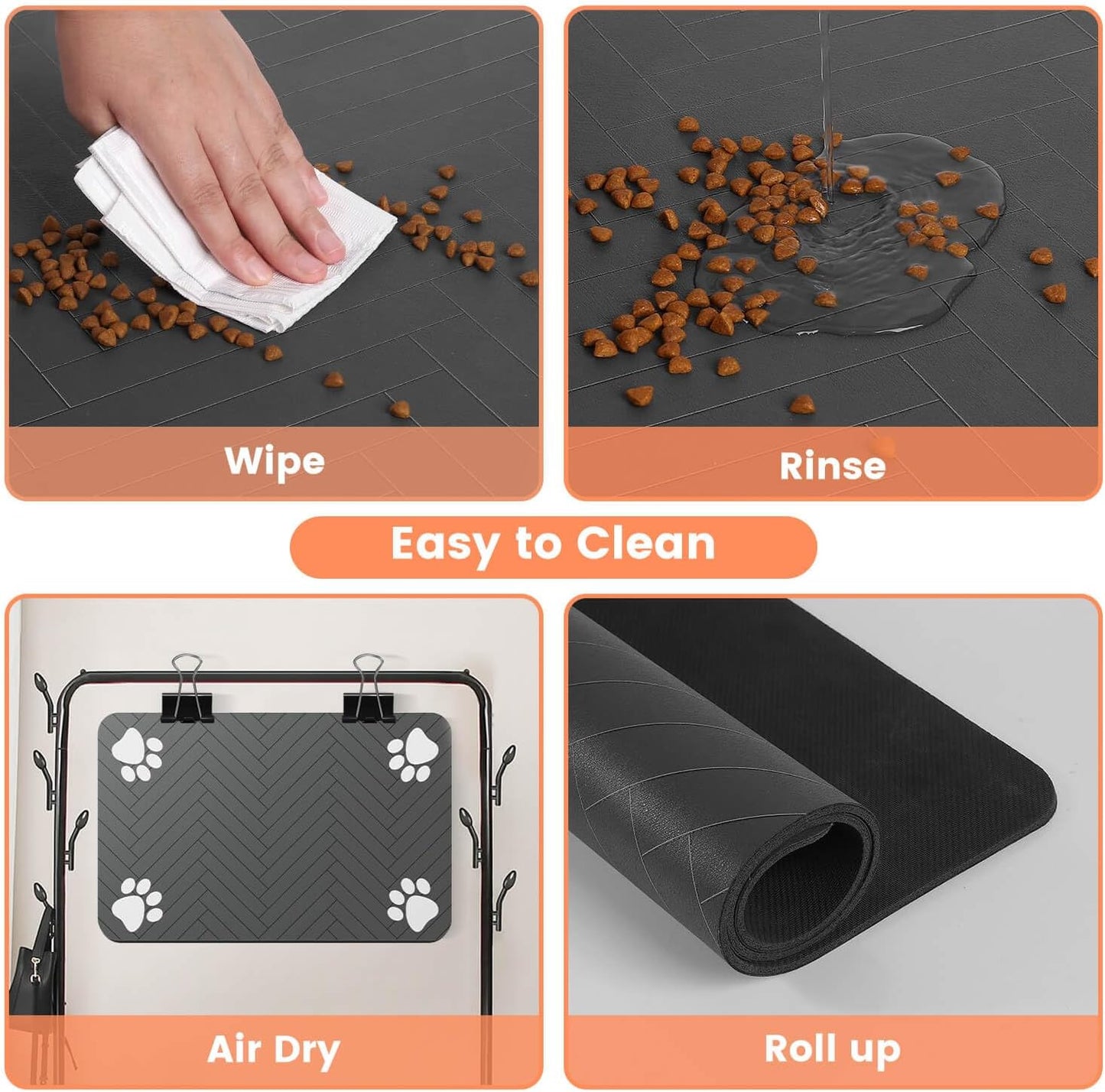Stylish and Functional Pet Feeding Mat - Absorbent, Waterproof, and Non-Slip for Dogs and Cats (12"x20", Striped Dark Gray)