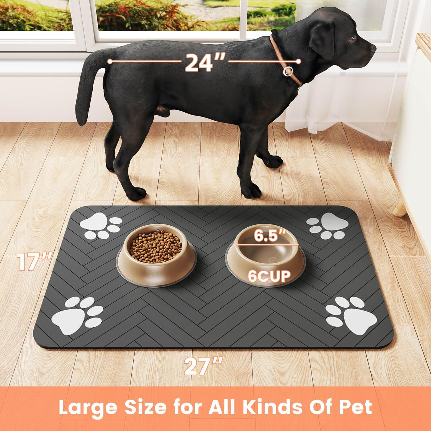 Stylish and Functional Pet Feeding Mat - Absorbent, Waterproof, and Non-Slip for Dogs and Cats (12"x20", Striped Dark Gray)