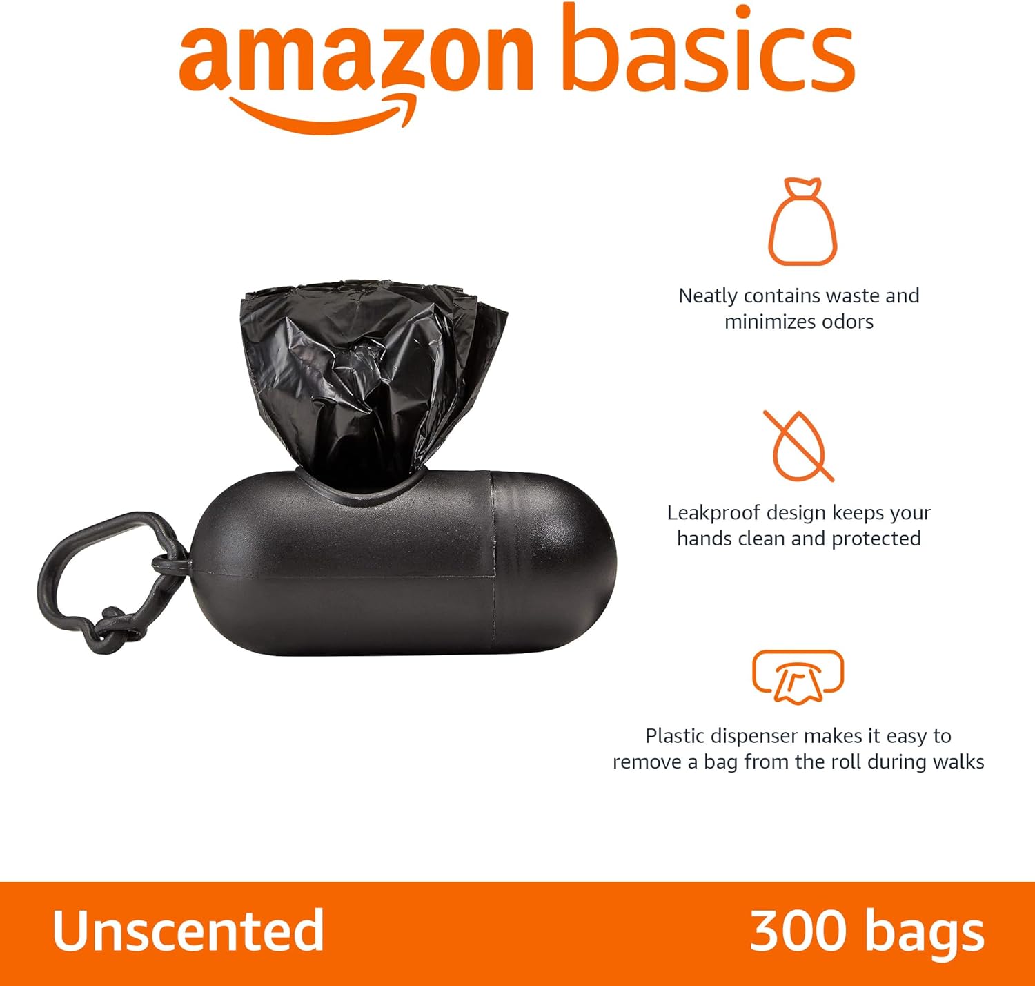 Premium Leakproof Dog Poop Bags with Dispenser - 300 Count, Unscented & Leash Clip Included