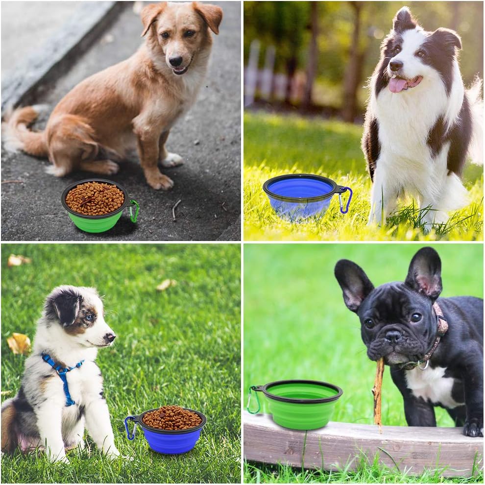 Portable Collapsible Dog Bowls - 2 Pack Travel Feeding & Watering Dishes for Pets - Perfect for Hiking, Camping, and Outdoor Adventures - Blue & Green