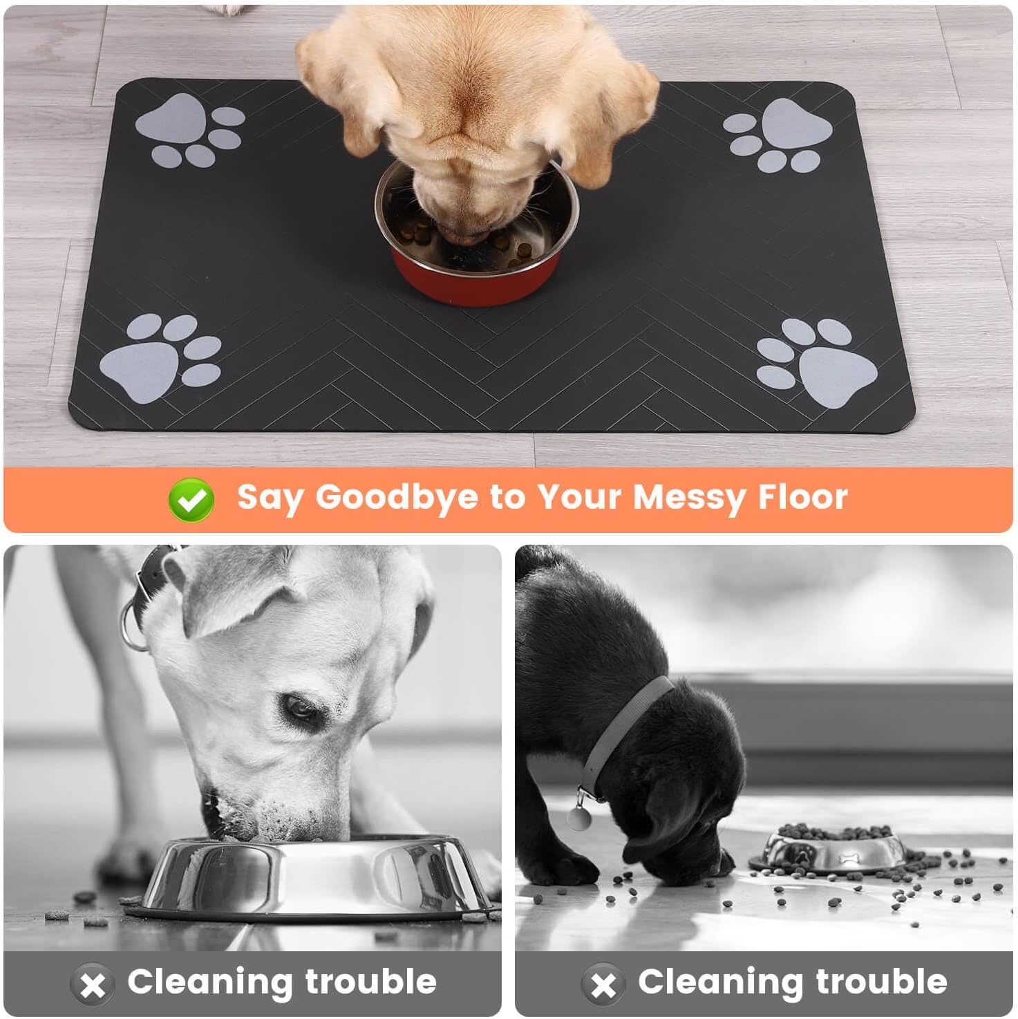 Stylish and Functional Pet Feeding Mat - Absorbent, Waterproof, and Non-Slip for Dogs and Cats (12"x20", Striped Dark Gray)