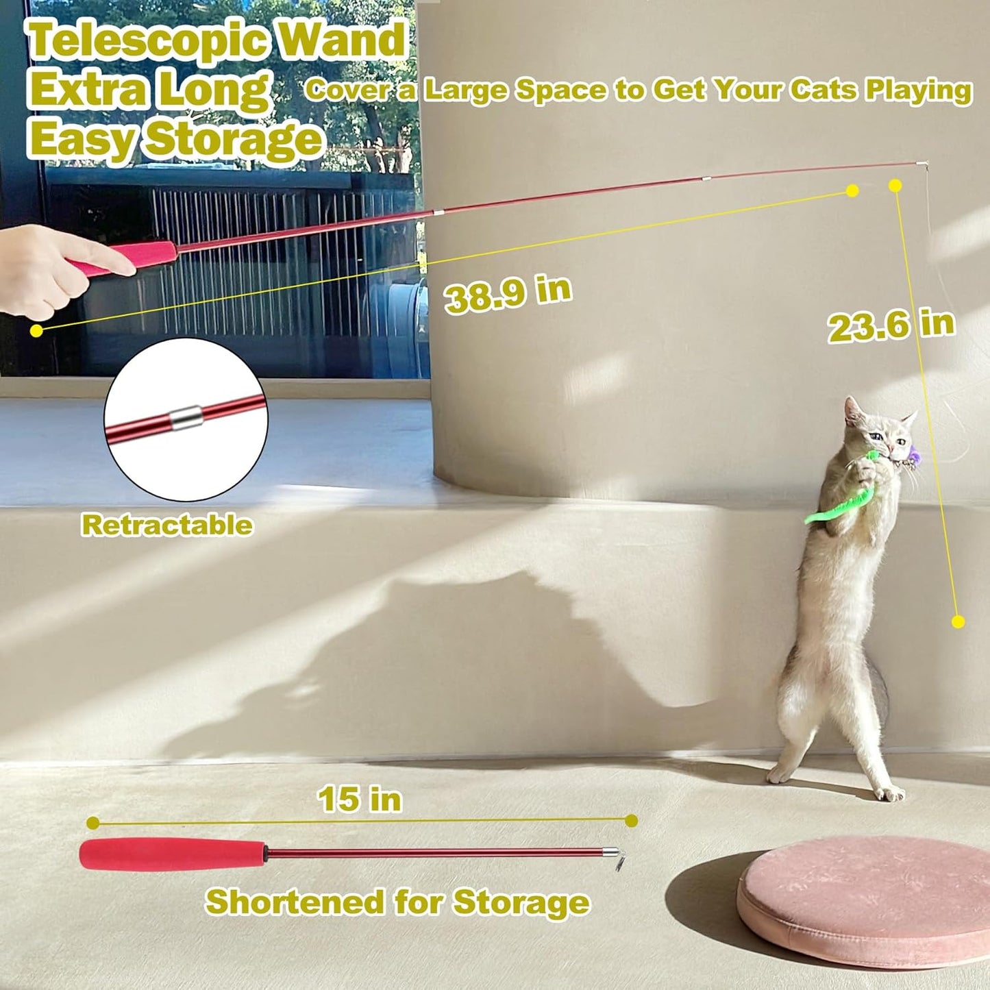 Engaging Interactive Cat Wand Toy with Feather Refills - Perfect for Indoor Cats to Chase and Play!