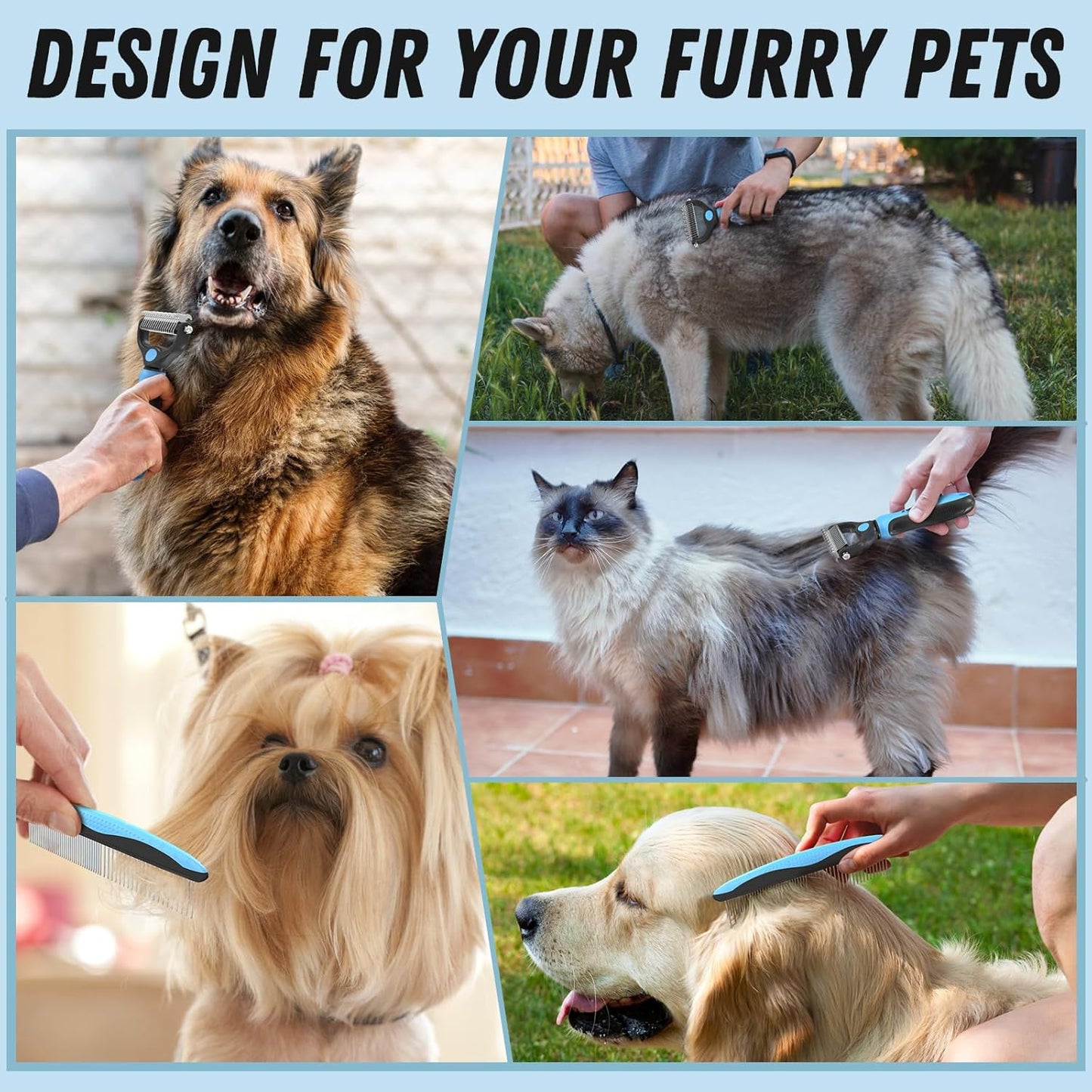 Transform Your Pet's Grooming Routine with Our Blue Deshedding Brush and Metal Comb Combo for Effortless Dematting and Shedding Control