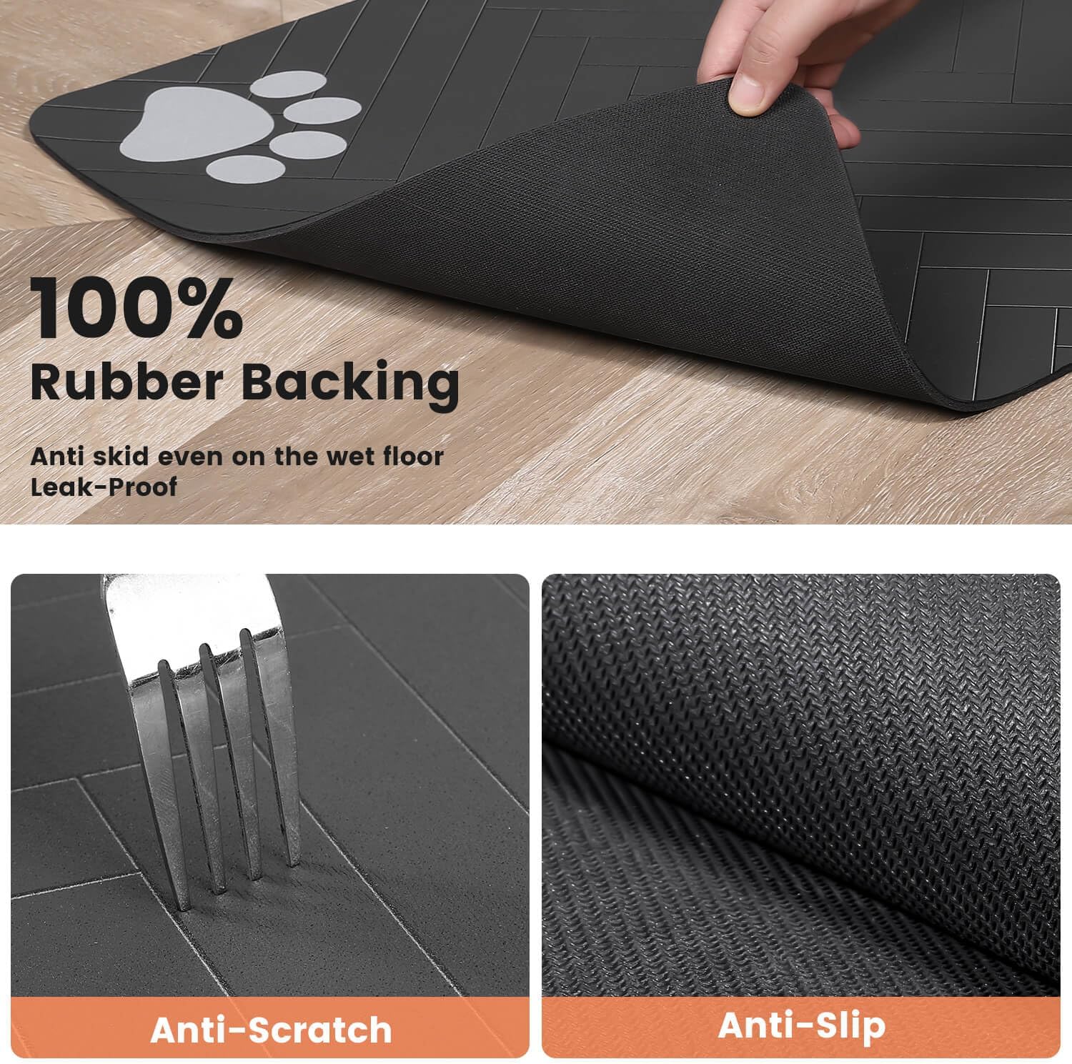 Stylish and Functional Pet Feeding Mat - Absorbent, Waterproof, and Non-Slip for Dogs and Cats (12"x20", Striped Dark Gray)