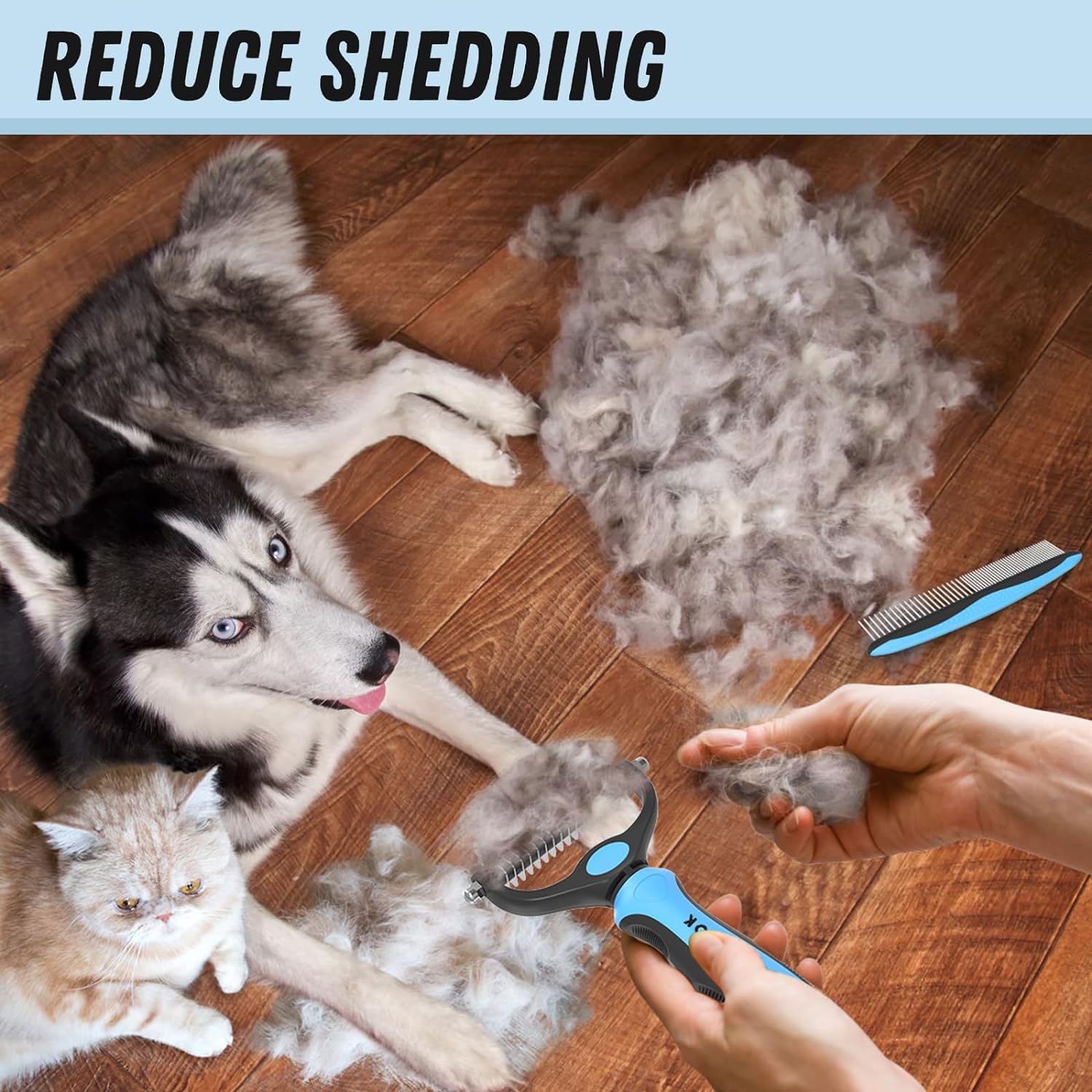 Transform Your Pet's Grooming Routine with Our Blue Deshedding Brush and Metal Comb Combo for Effortless Dematting and Shedding Control